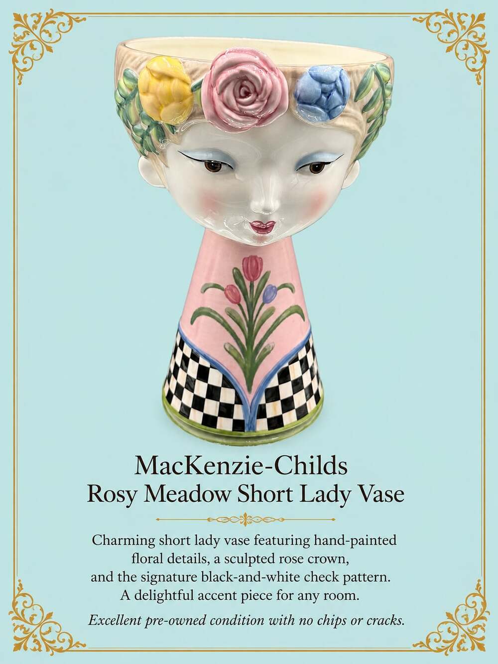 MacKenzie-Childs Rosy Meadow Short Lady Vase
